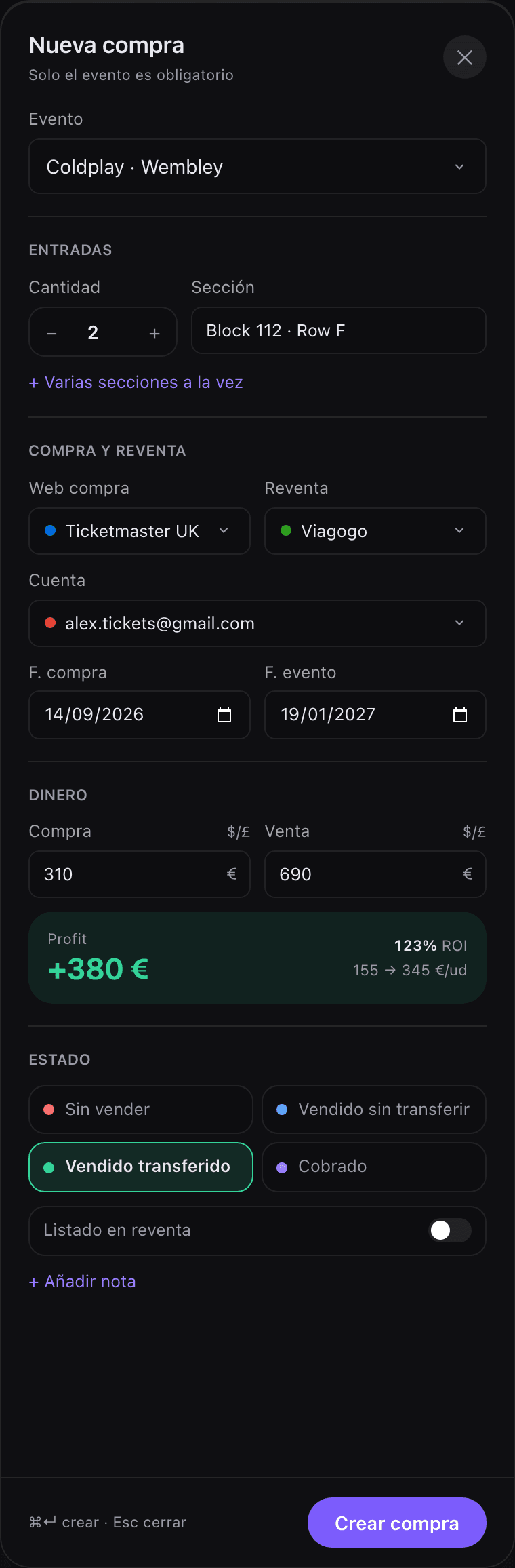 Nueva compra con el profit al momento